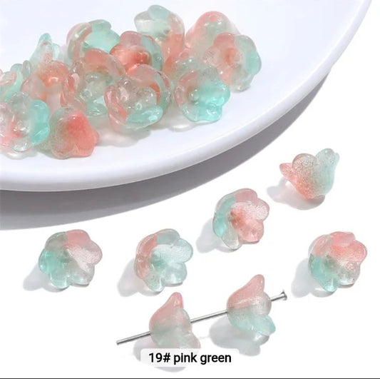 Gradient Pink Green Orchid Glass Bead 12*7mm - 1 Piece