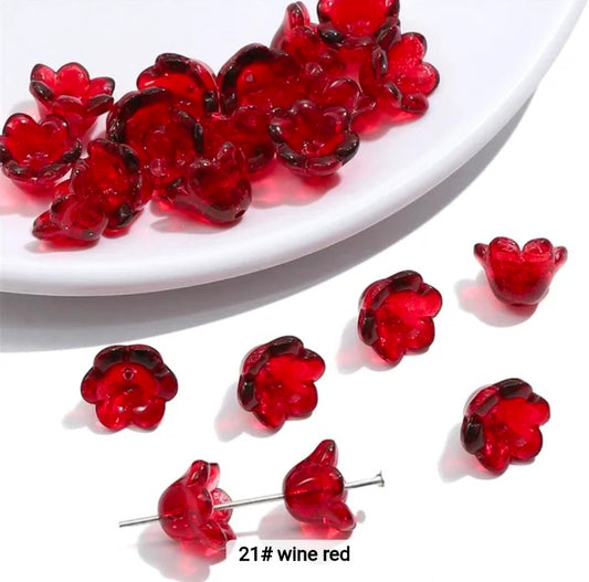 Wine Red Orchid Glass Bead 12*7mm - 1 Piece