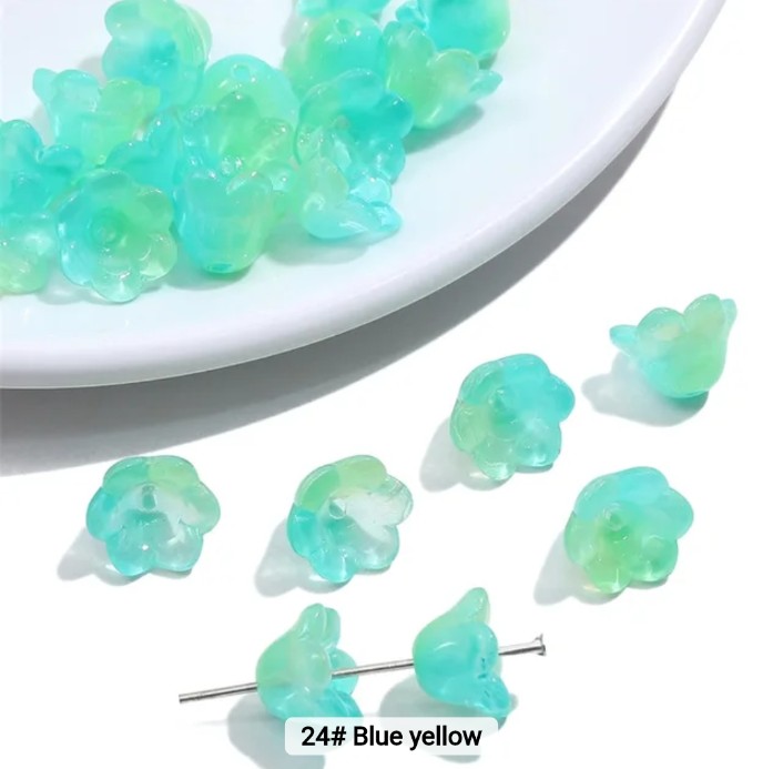 Gradient Blue Yellow Orchid Glass Bead 12*7mm - 1 Piece