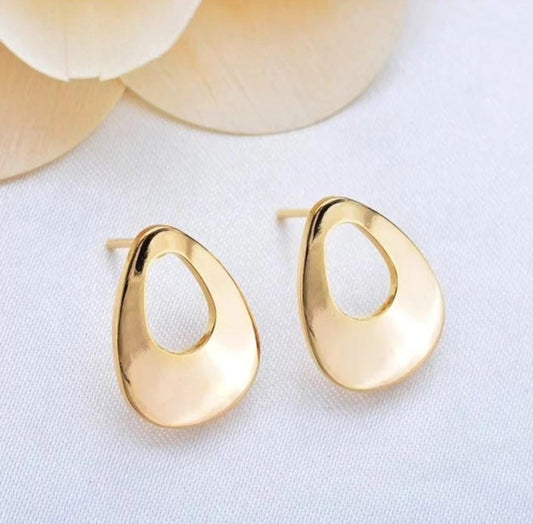 14K Gold Plated Oval Stud - 1 Pair