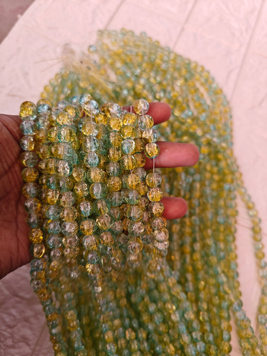 Dual Shade Crackle Beads 8mm Blue & Yellow - approx. 100 beads