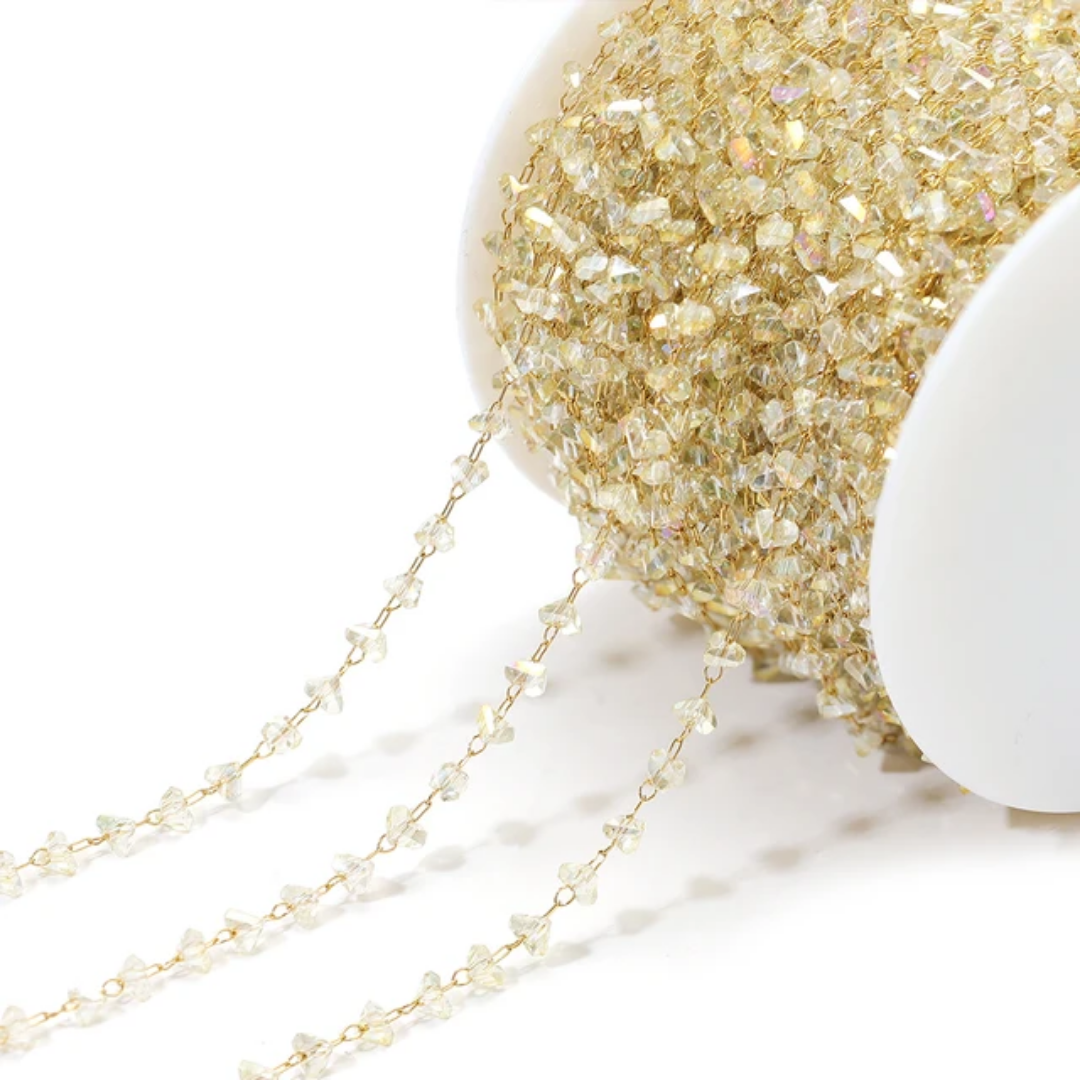 3mm Pale Yellow Crystal Stainless Steel Chain - 1 Feet (30cms)