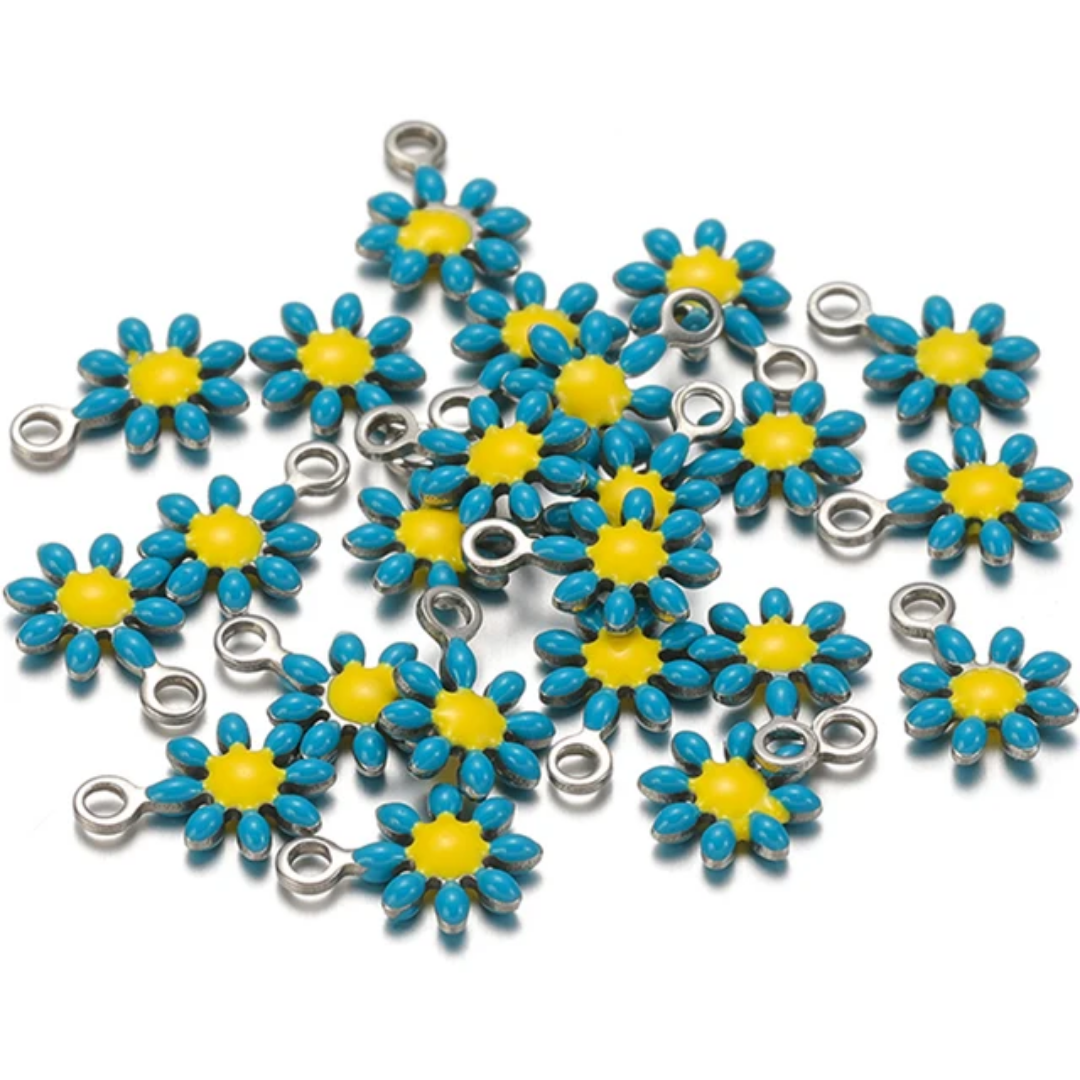 S.Steel Enamel Little Flower Charm - 1 Piece