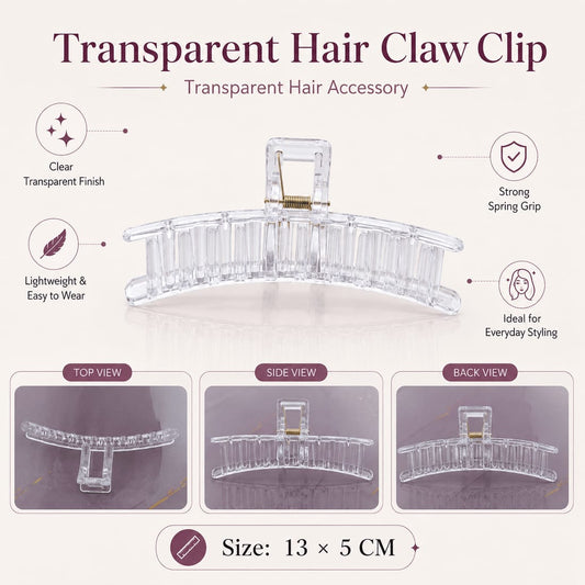 Transparent Curvy Rectangle Claw Clip For Decoden & Pipe Cleaner - 1 Piece