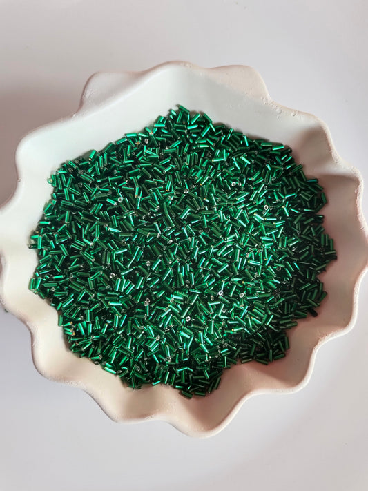 Dark Green Tube Seed Beads 10g