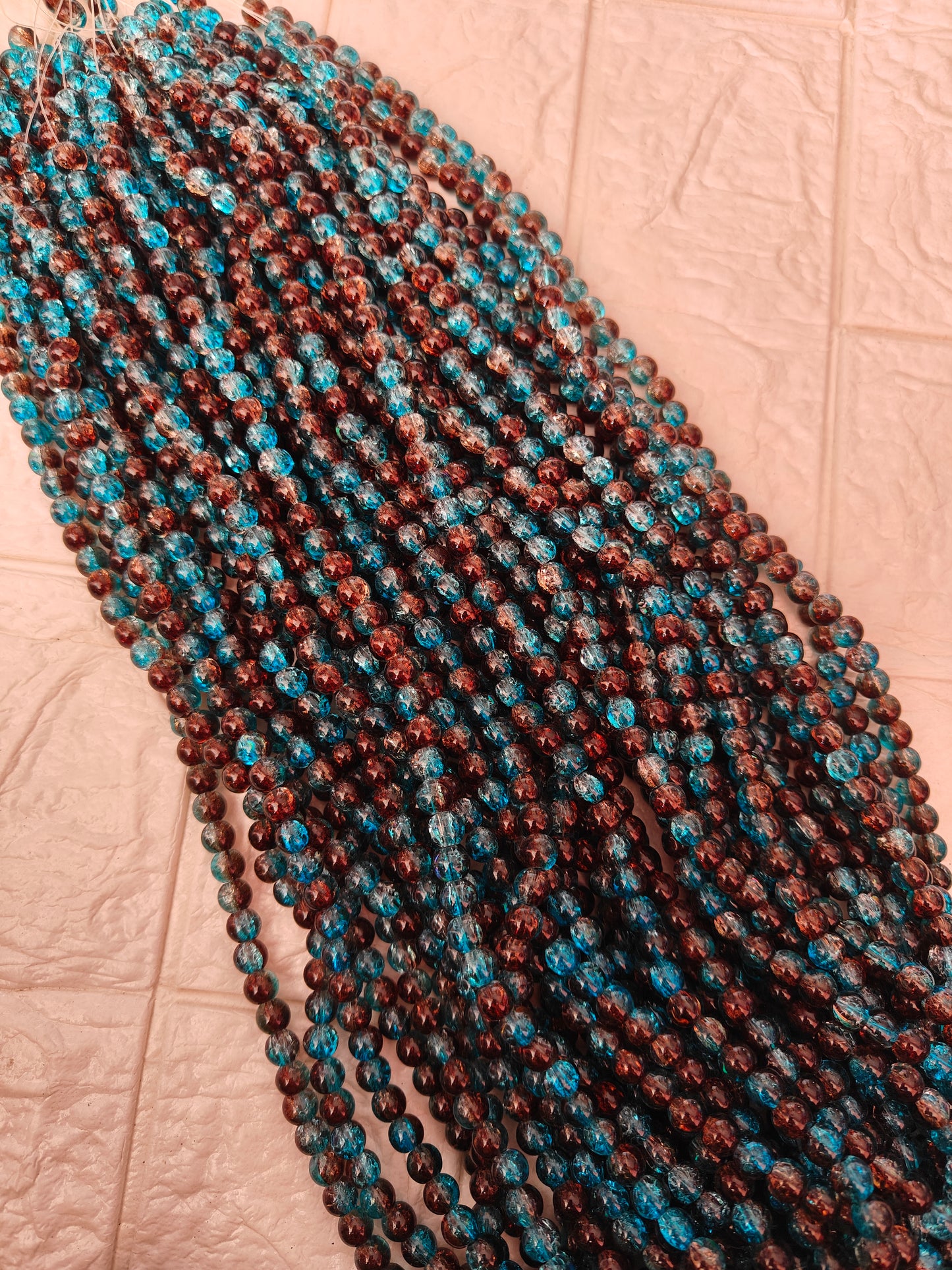 Dual Shade Crackle Beads 8mm Blue & Brown - approx. 100 beads