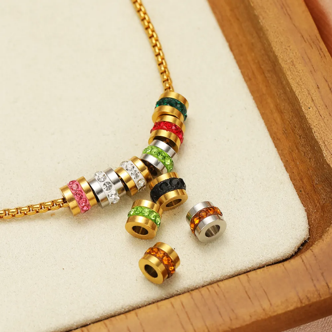 Mini Zircon Spacer Bead - 18k Gold PVD Stainless Steel - 1 Piece