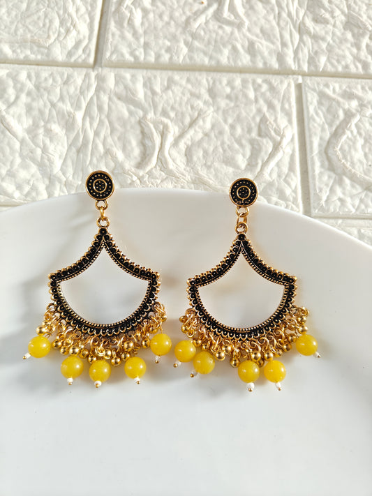 Gold Petal Yellow Beaded Jhumka Base - 1 Pair