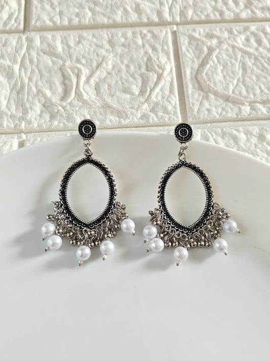 Silver Evil Eye White Beaded Jhumka Base - 1 Pair