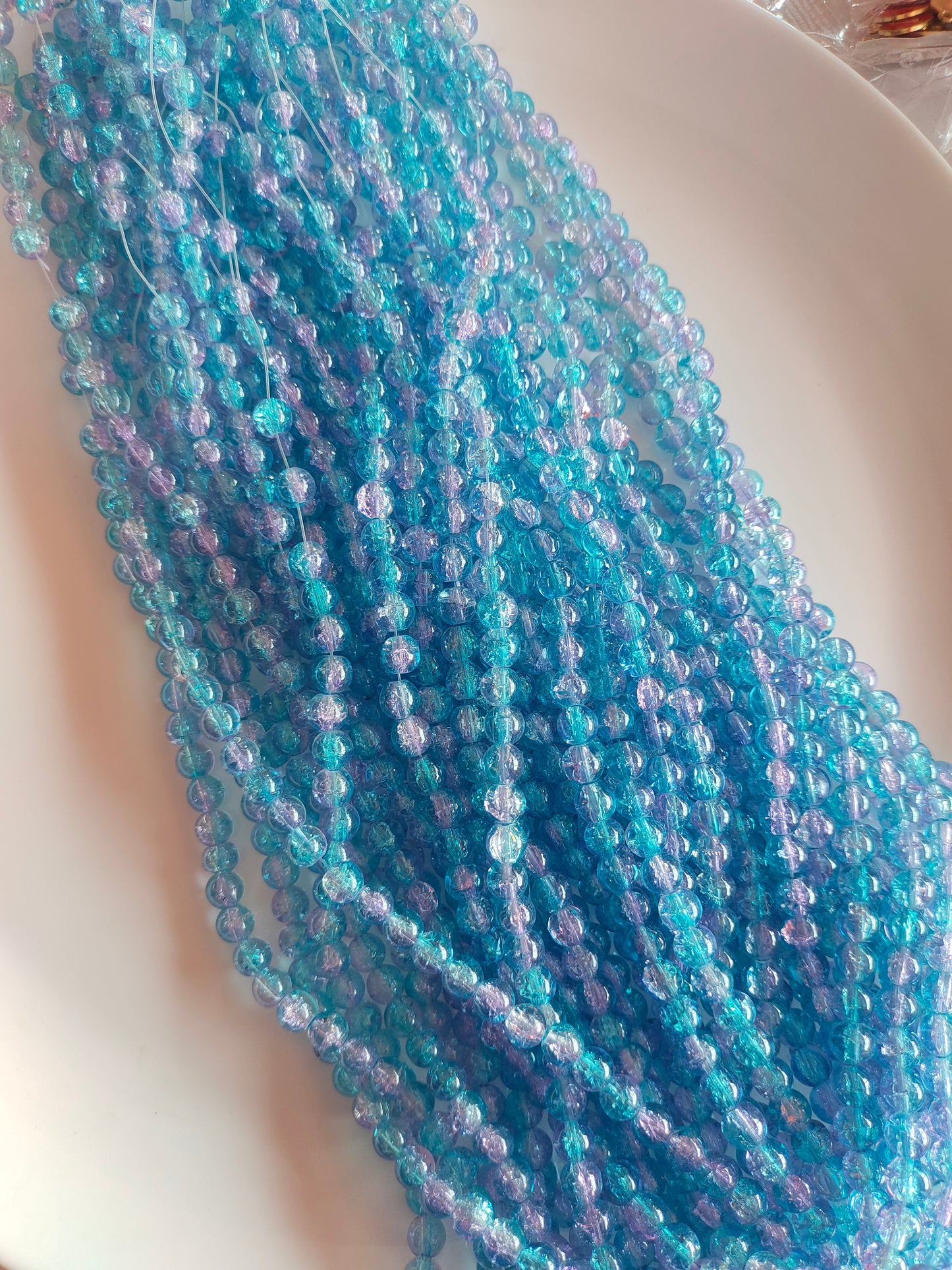 Dual Shade Crackle Beads 8mm Blue & Pink - approx. 100 beads
