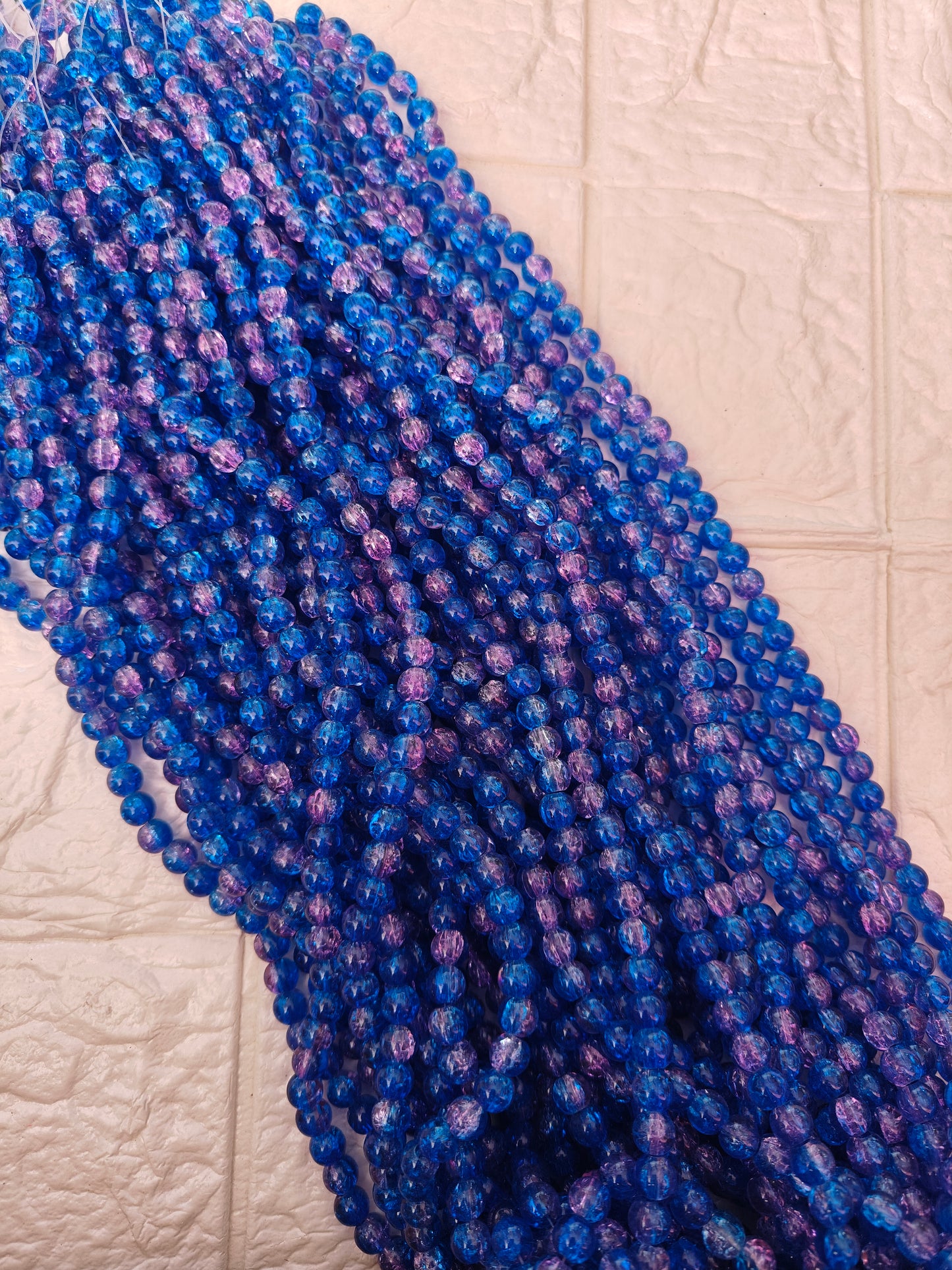 Dual Shade Crackle Beads 8mm Dark Blue & Pink - approx. 100 beads