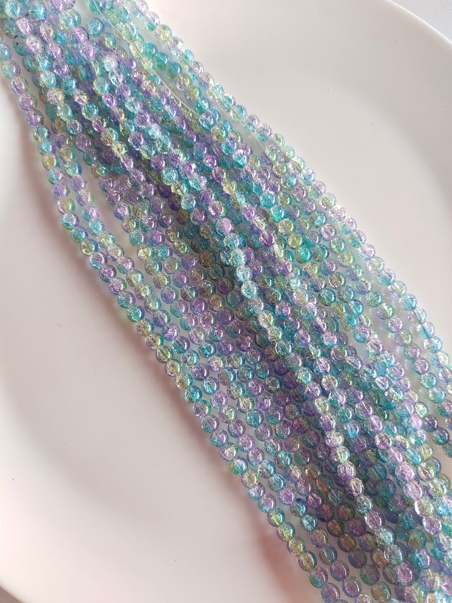 Dual Shade Crackle Beads 8mm Purplish Blue & Yellow - approx. 100 beads
