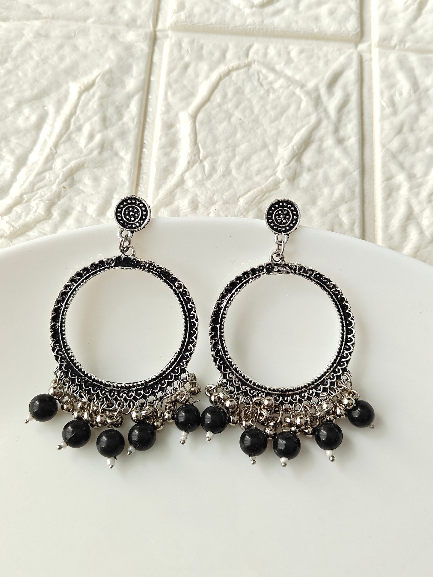 Round Black Beaded Jhumka Base - 1 Pair