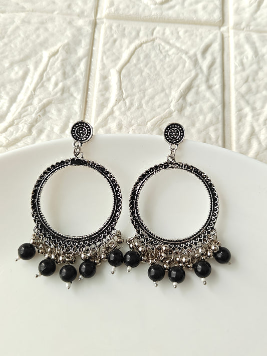 Round Black Beaded Jhumka Base - 1 Pair
