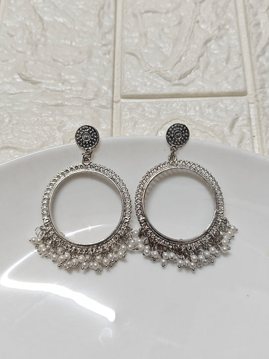 Silver Round Pearl Beaded Jhumka Base - 1 Pair