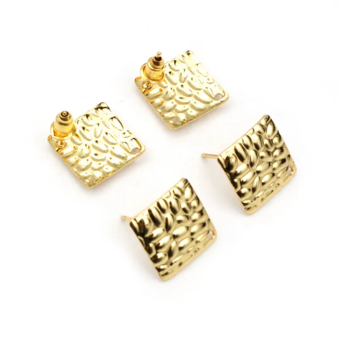 Hammered Square 14mm Stud - 1 Pair