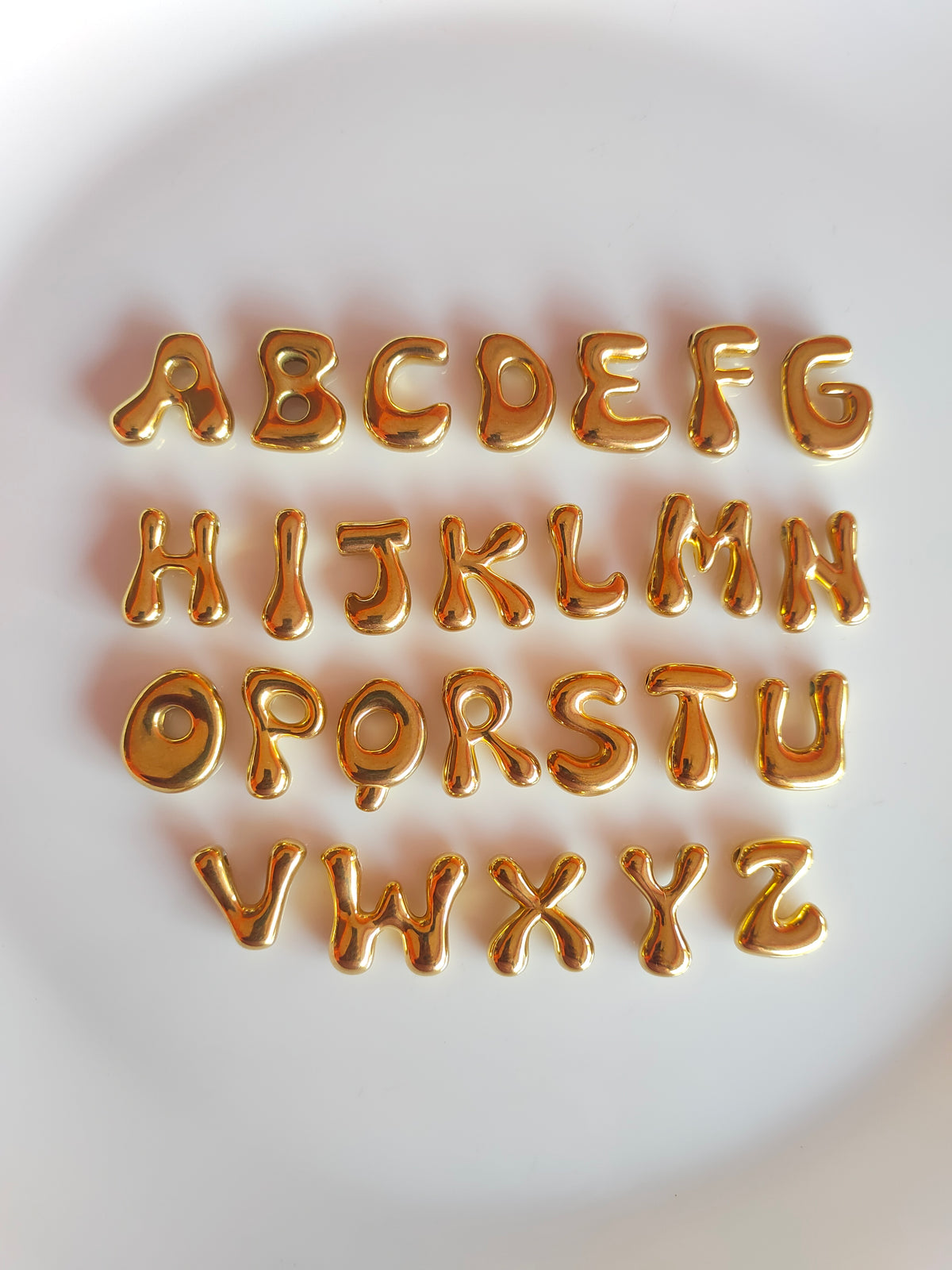 Bubble Alphabet SS 18k Gold PVD Plated Bead Charm - 1 Piece - Anti Tarnish
