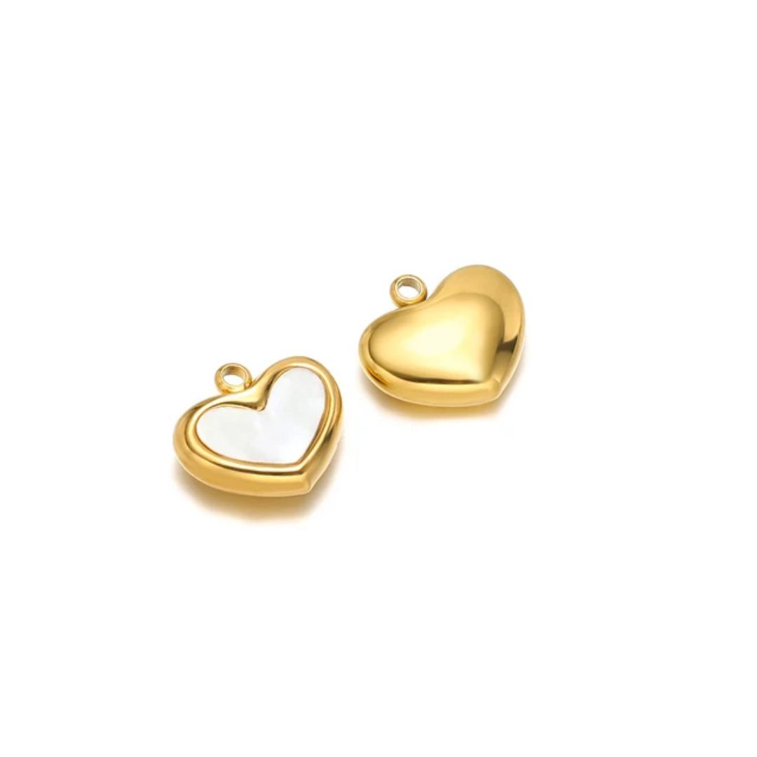 SS 18k Plated Heart White Enamel Charm - 1 Piece