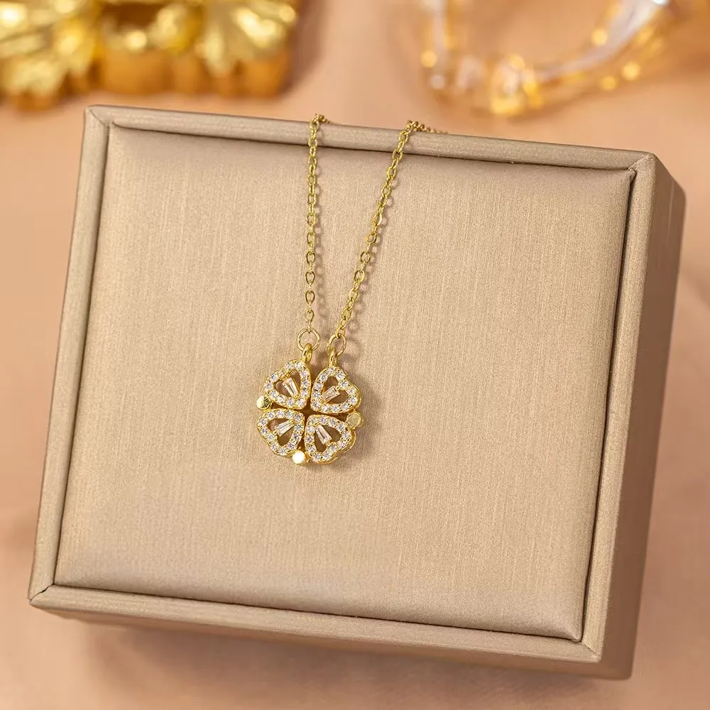 Lucky Clover Heart Magnetic Necklace