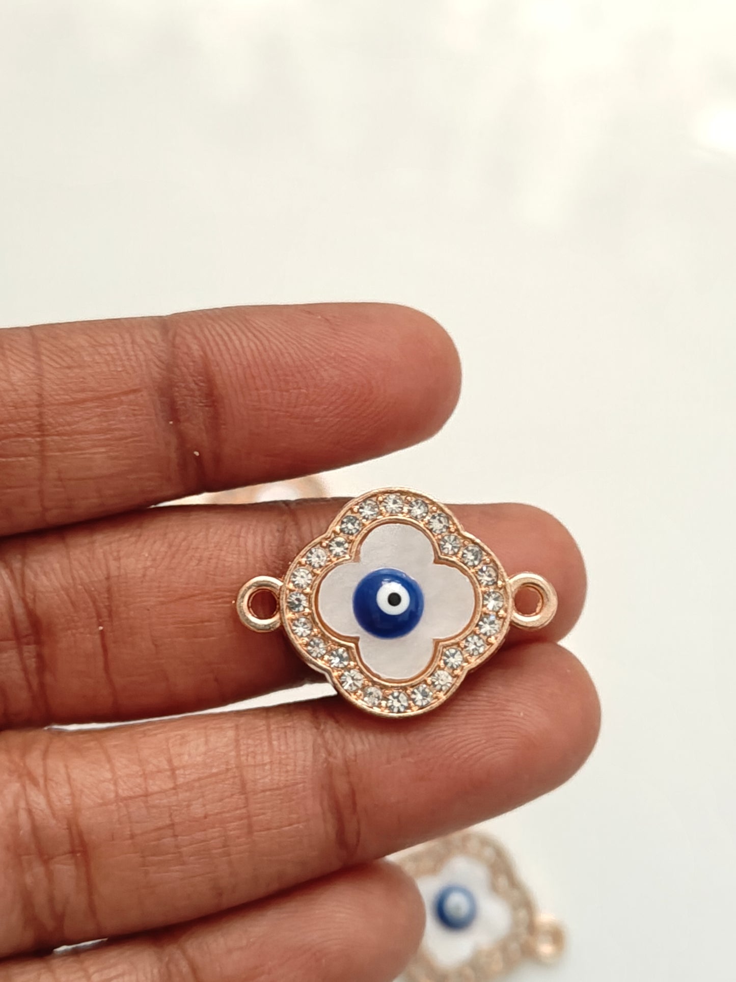 Stoned Clover Evil Eye Connector Charm - 1 Piece