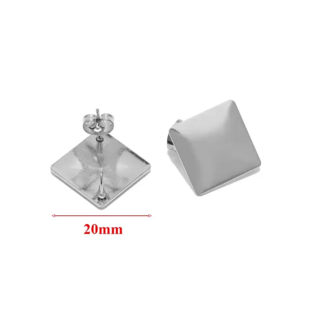 Square 20mm Stud Stainless Steel Plated - 1 Pair
