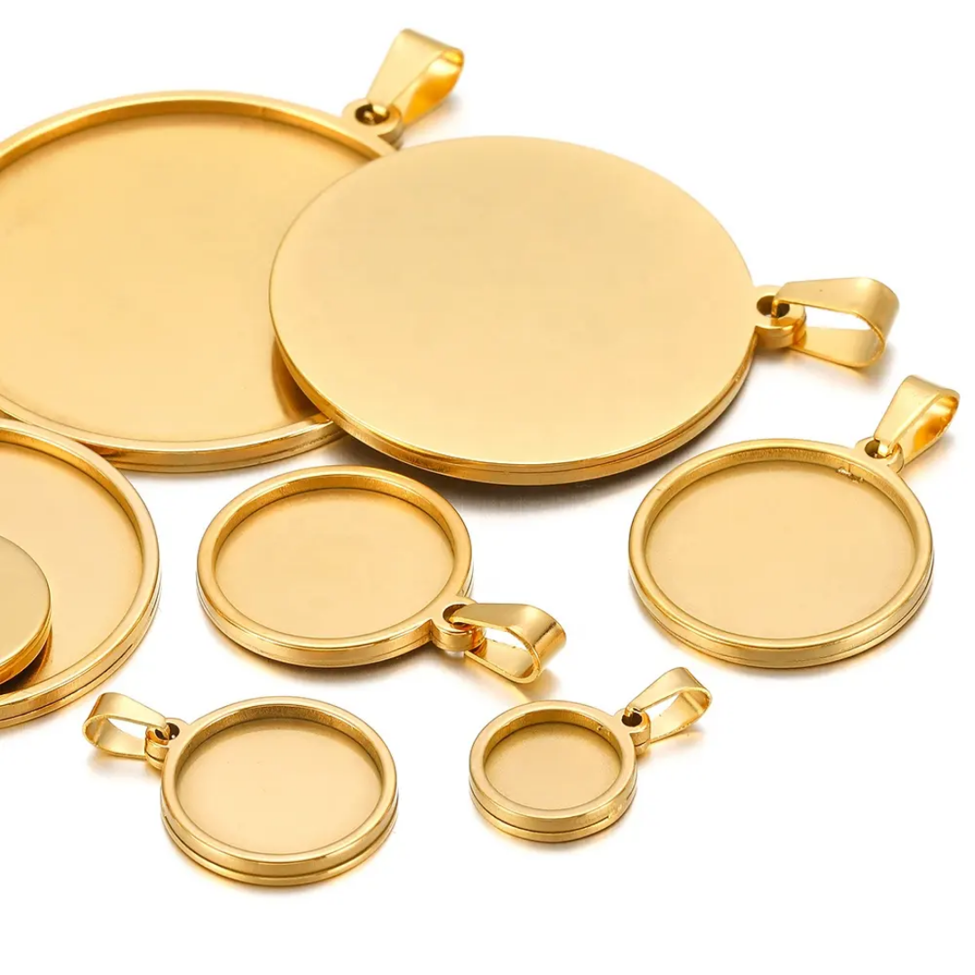 Round Cabochon 20mm Base SS 18k Gold PVD Plated - 1 Piece