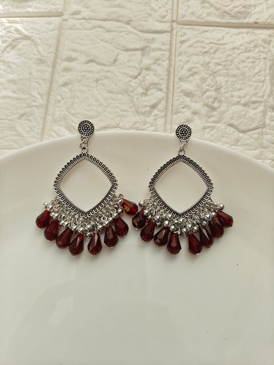 Silver Square Brown Drop Beaded Jhumka Base - 1 Pair