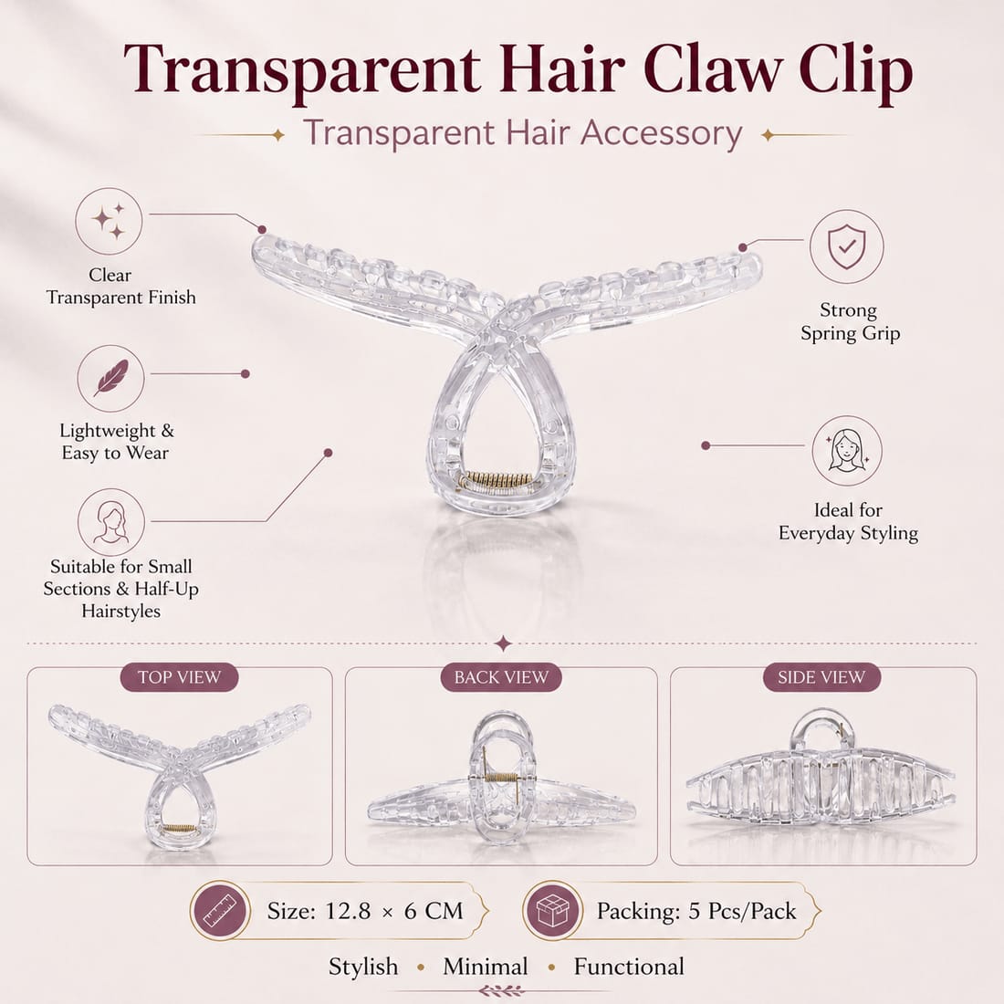 Transparent Knot Claw Clip For Decoden & Pipe Cleaner - 1 Piece