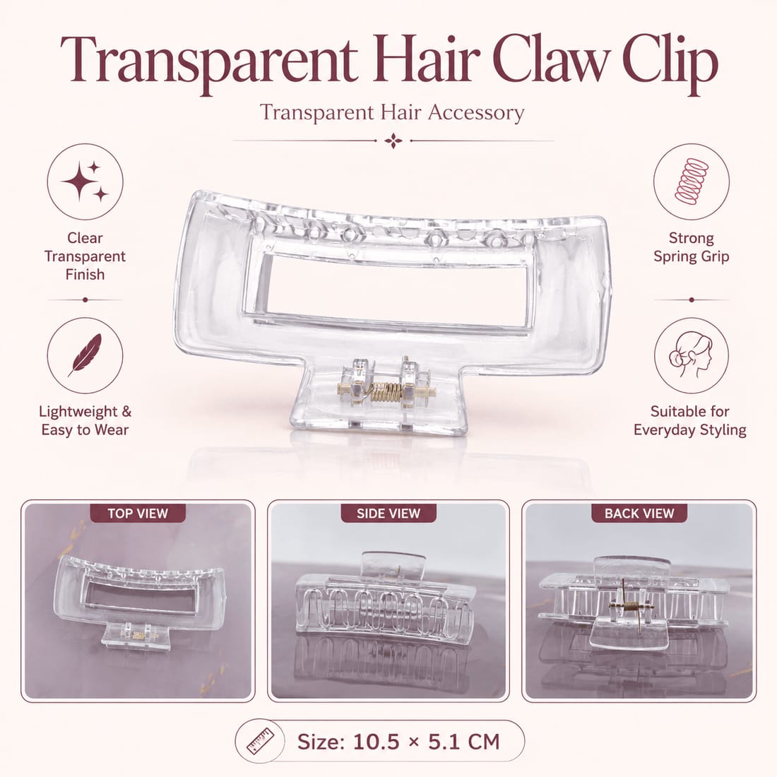 Transparent Rectangle Claw Clip For Decoden & Pipe Cleaner - 1 Piece
