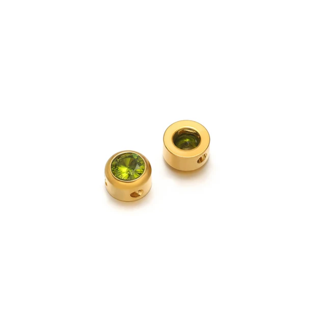 Mini Round Zircon Stone Spacer Bead - 18k Gold PVD Stainless Steel - 1 Piece