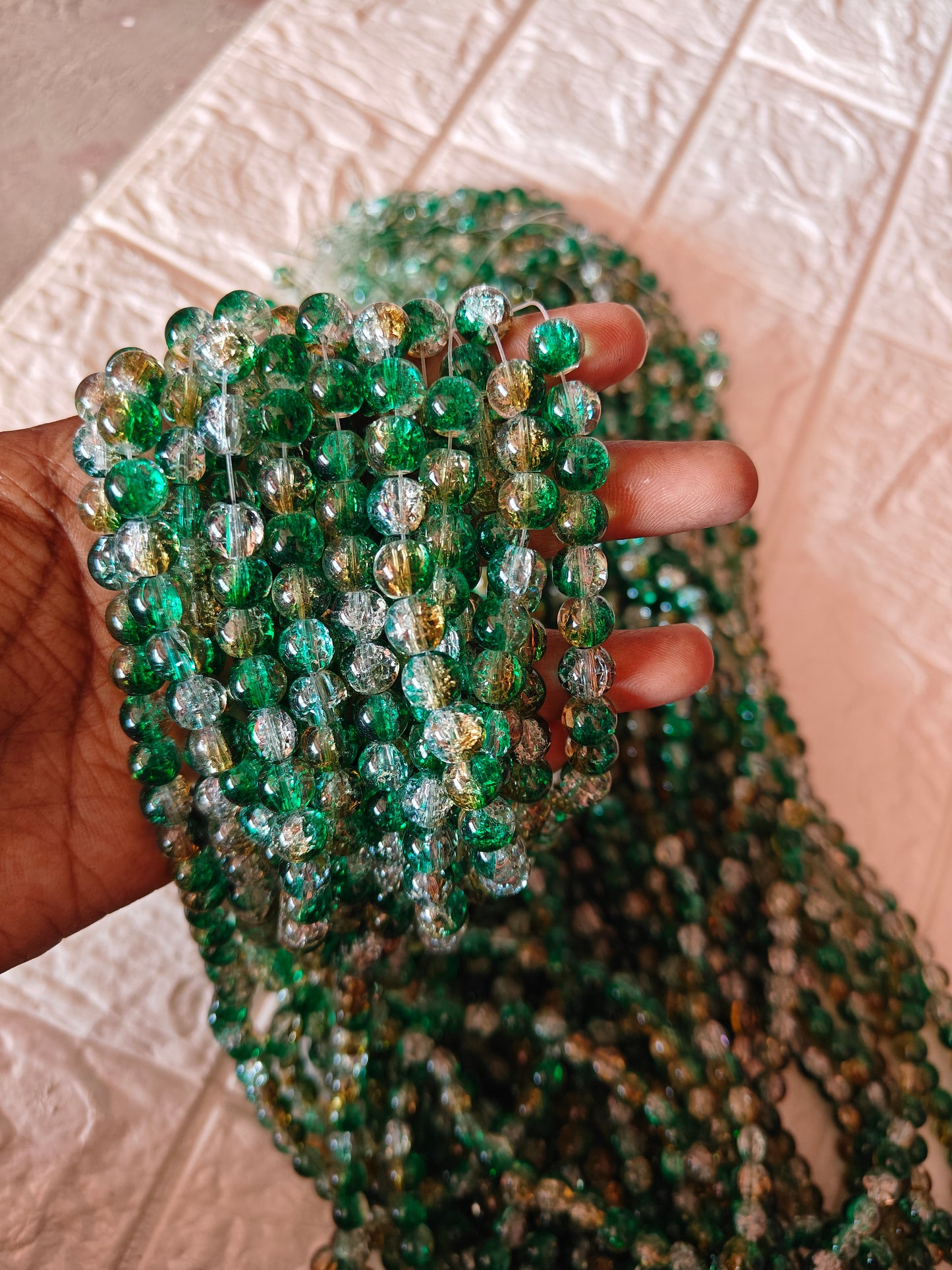 Dual Shade Crackle Beads 8mm Dark Green & Yellow - approx. 100 beads