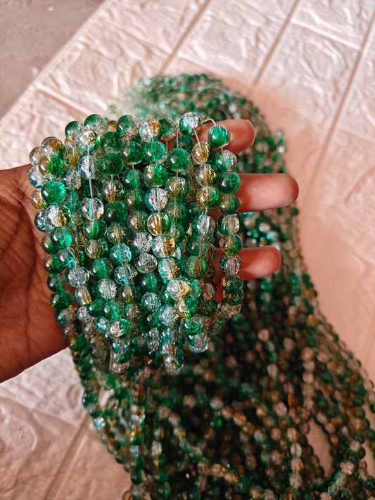 Dual Shade Crackle Beads 8mm Dark Green & Yellow - approx. 100 beads