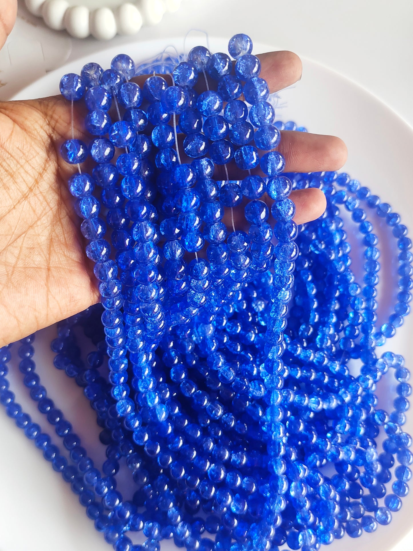 Single Shade Crackle Beads 8mm Dark Blue - approx. 100 beads