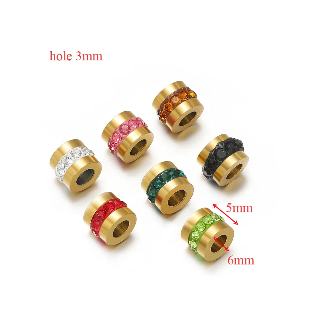 Mini Zircon Spacer Bead - 18k Gold PVD Stainless Steel - 1 Piece