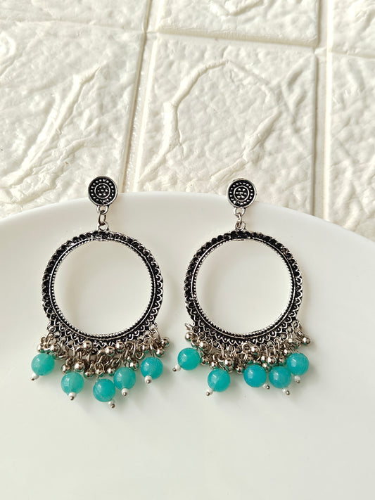 Round Blue Beaded Jhumka Base - 1 Pair