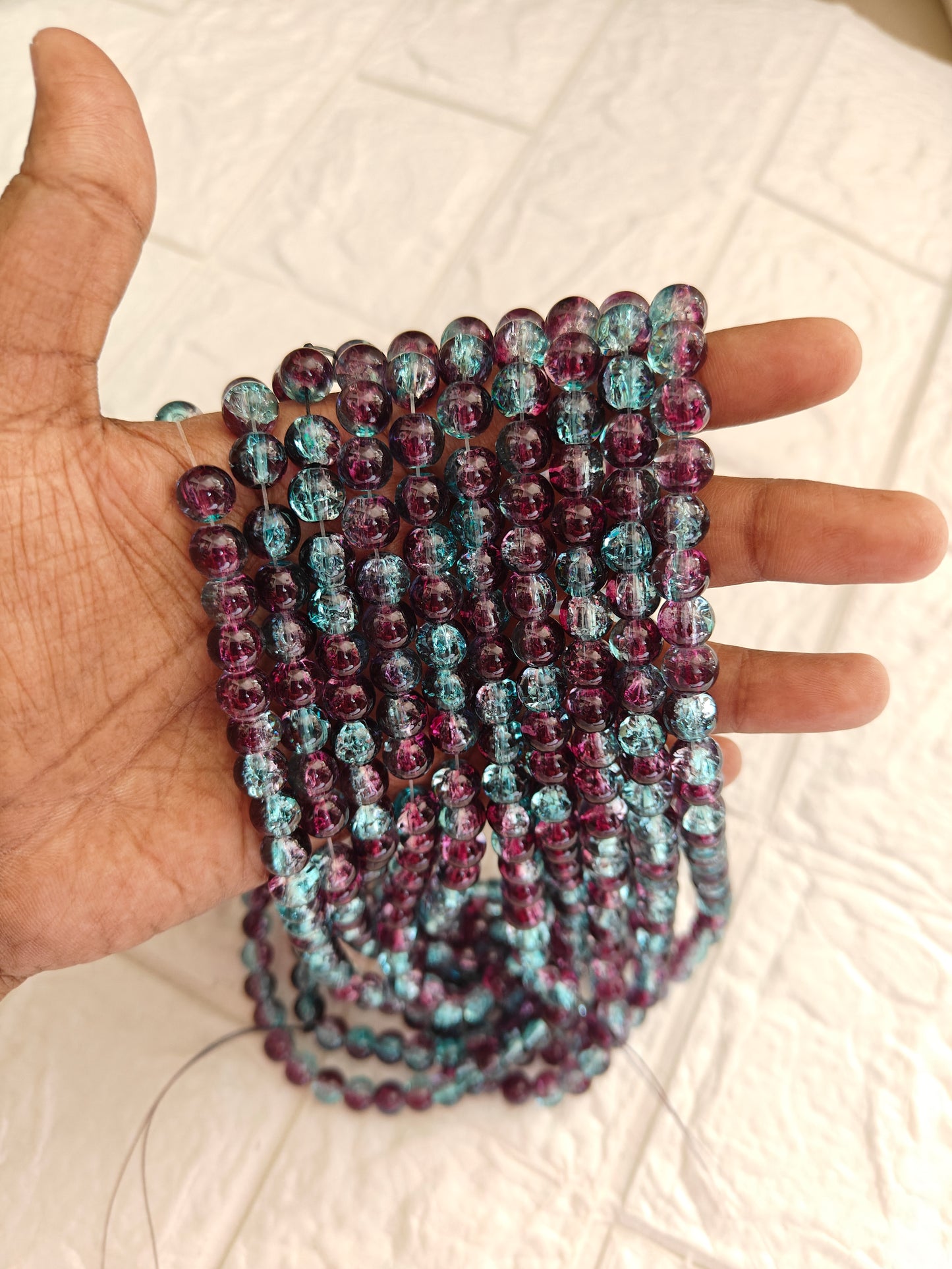 Dual Shade Crackle Beads 8mm Majentha & Blue - approx. 100 beads