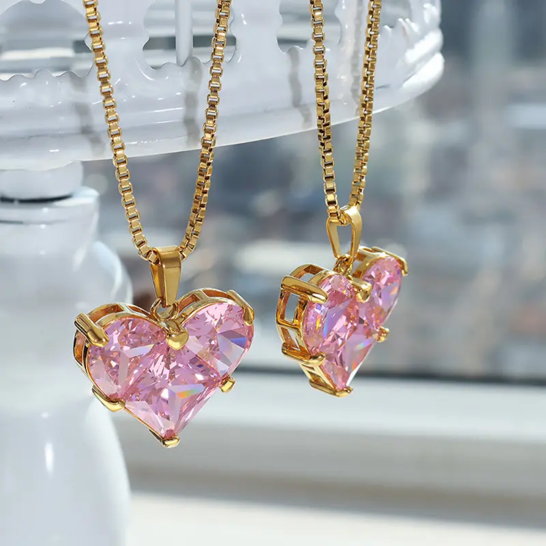 Pink Crystal Heart Necklace
