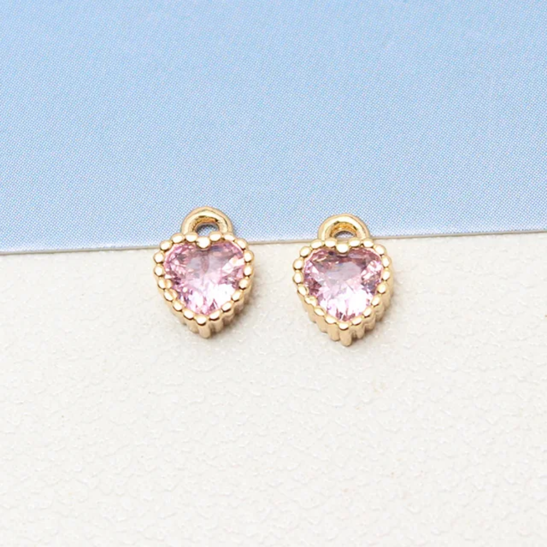 14K Gold Plated Zircon Heart 7*5mm Charm - 1 Piece