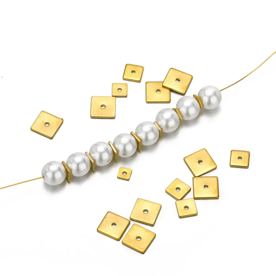 Square Loose Spacer Bead SS 18k Gold PVD Plated Charm - 1 Piece