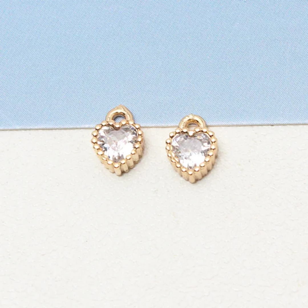 14K Gold Plated Zircon Heart 7*5mm Charm - 1 Piece