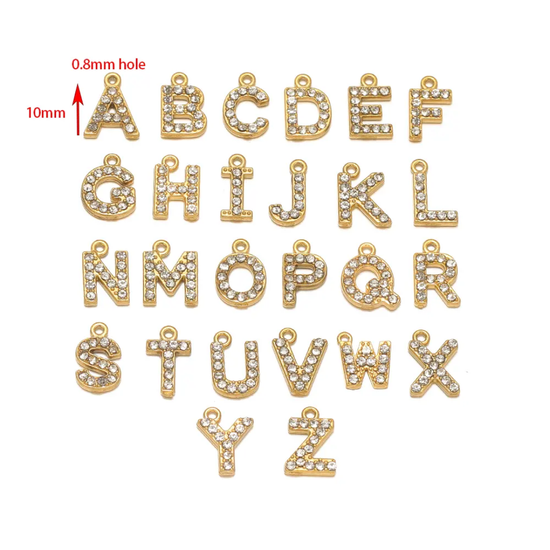 18k Gold Plated Stainless Steel Alphabet Zircon Charm - 1 Piece