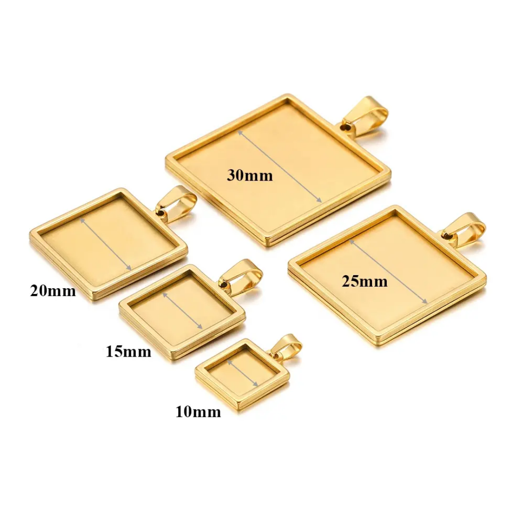 Square Cabochon 20mm Base SS 18k Gold PVD Plated - 1 Piece