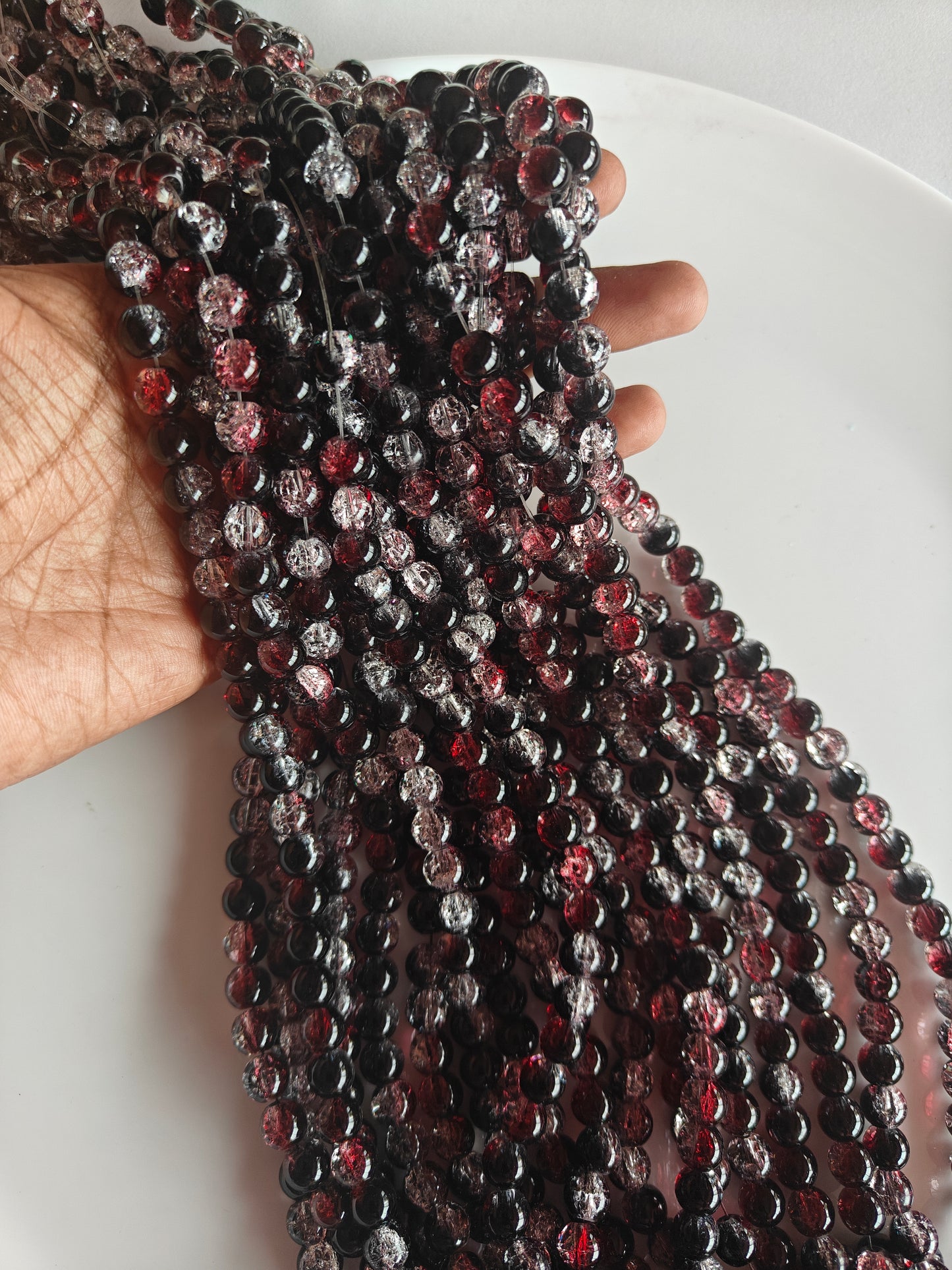 Dual Shade Crackle Beads 8mm Red & Black - approx. 100 beads