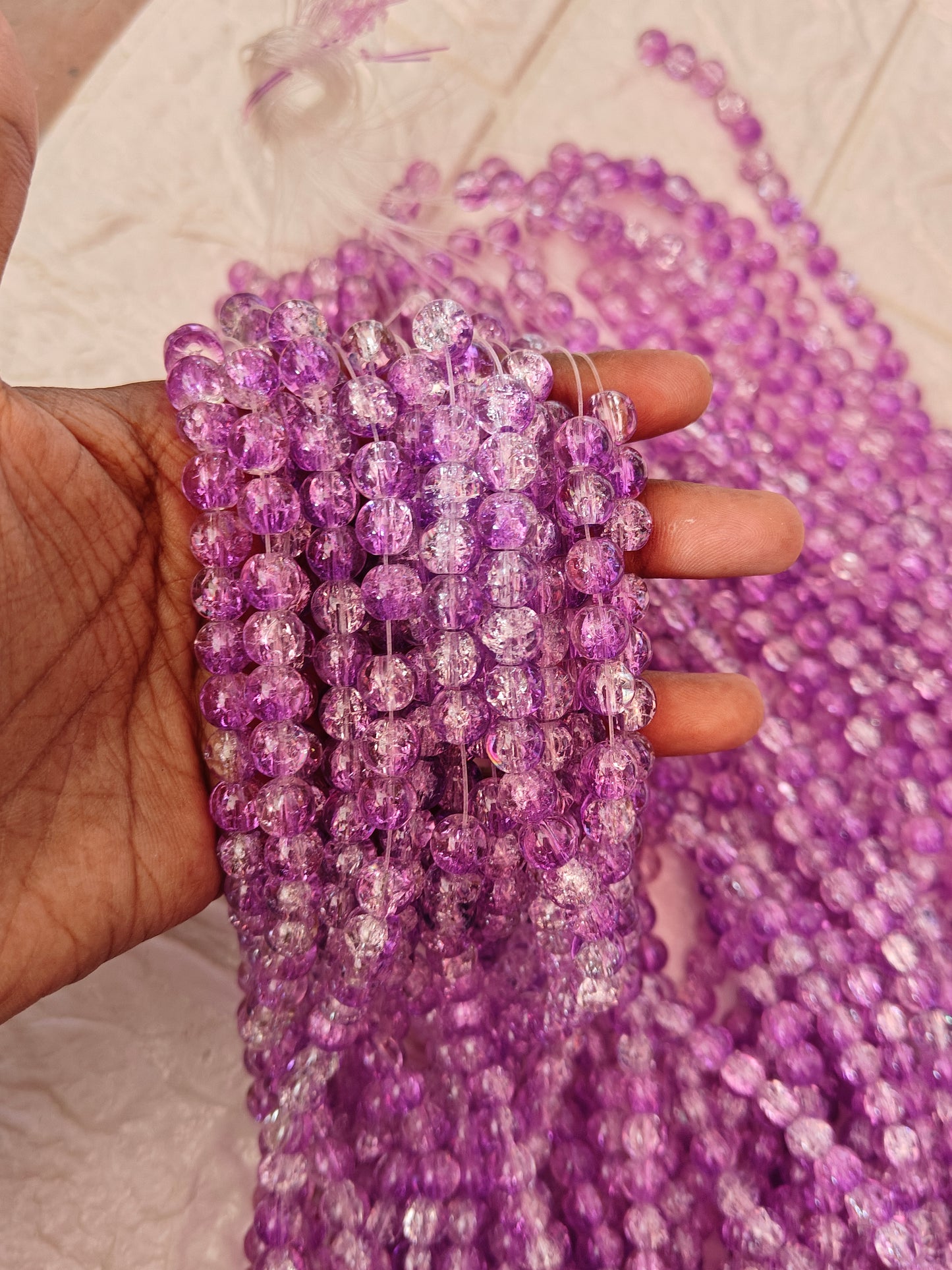 Dual Shade Crackle Beads 8mm Lavender & White - approx. 100 beads