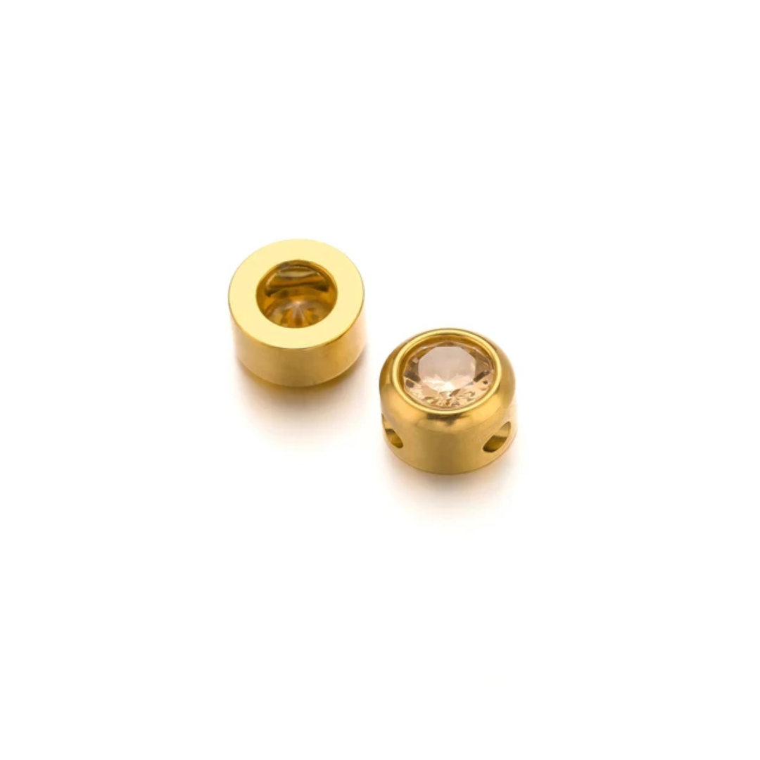 Mini Round Zircon Stone Spacer Bead - 18k Gold PVD Stainless Steel - 1 Piece