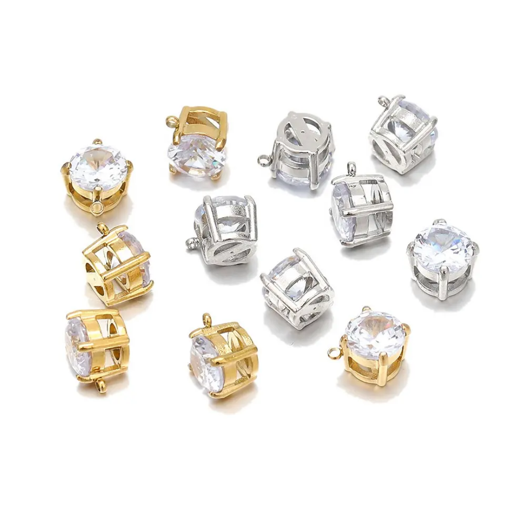 7mm Round Zircon Solitaire Pendant Charm - 1 Piece