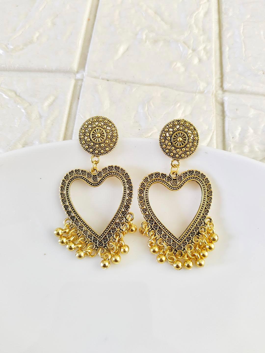 Gold Heart Jhumka Base - 1 Pair