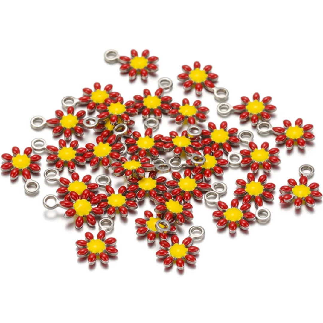 S.Steel Enamel Little Flower Charm - 1 Piece