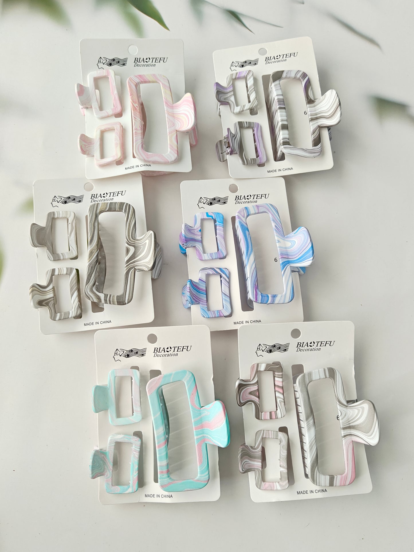 Rectangle Marble Effect Claw Combo Set