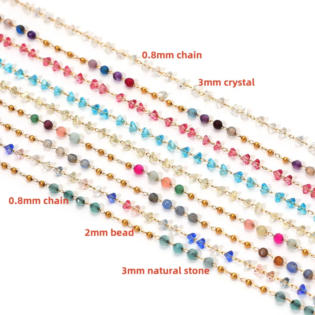 3mm Multi-Colored Crystal Stainless Steel Chain - 1 Feet (30cms)